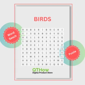 Bird word search puzzle. qthow digital product store.