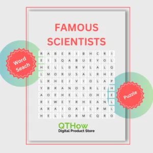 Famous Scientists Word Search. qthow digital product store.