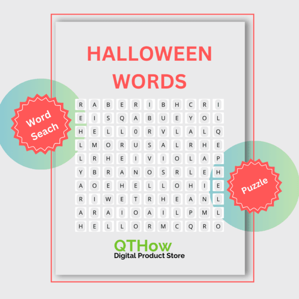 Halloween Words Word Search. qthow digital product store.
