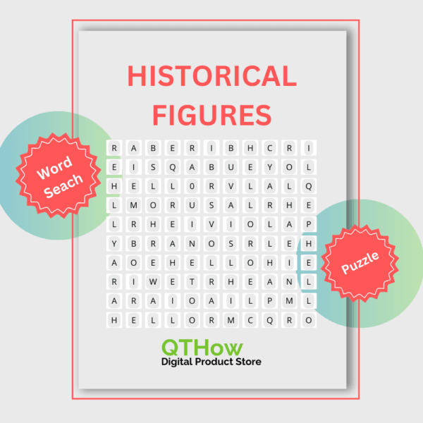 Historical Figures Word Search. qthow digital product store.