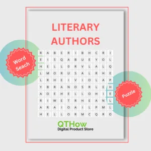 Literary Authors Word Search. qthow digital product store.