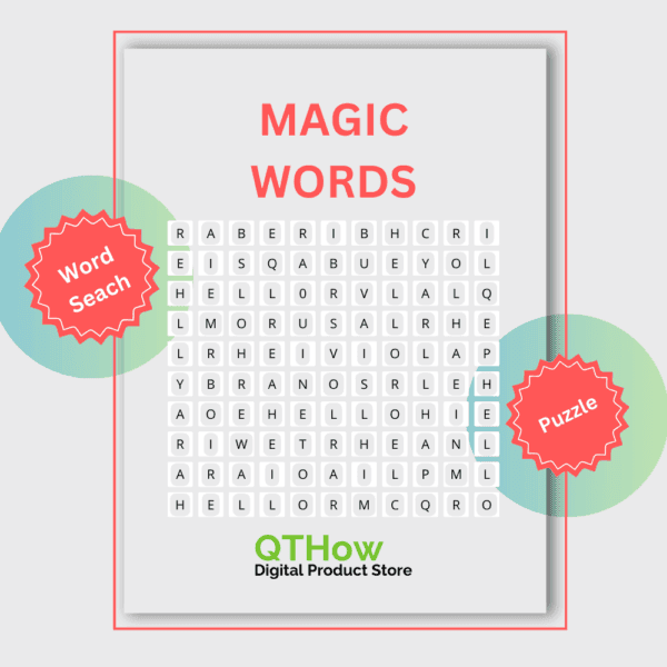 Magic Words word search. qthow digital product store.