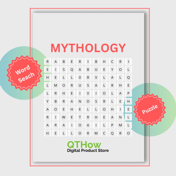 Mythology Word Search. qthow digital product store.