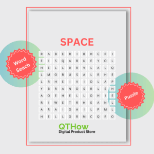 Space Word Search. qthow digital product store.