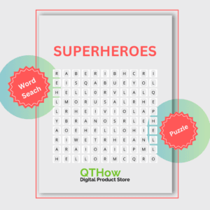 Superheroes Word Search. qthow digital product store.