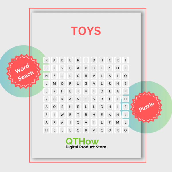 Toys Word Search. qthow digital product store.