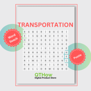 Transportation Word Search. qthow digital product store.